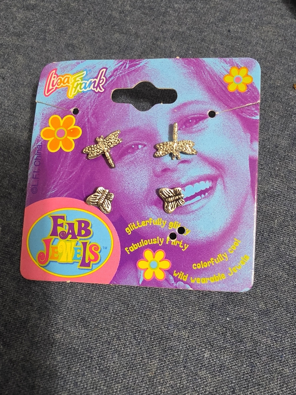 Lisa Frank Gold Butterfly & Dragonfly Stud Earrings - Gold Tone